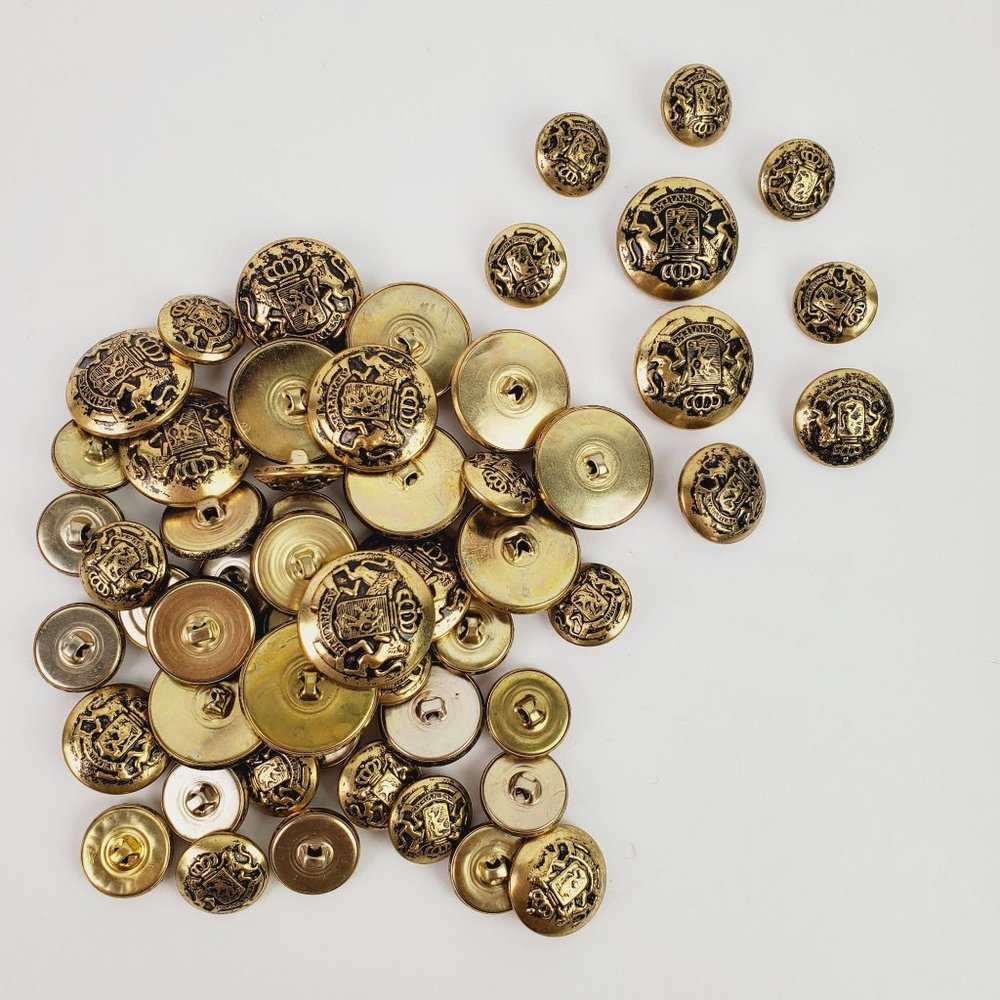 Vtg Crest Crown Military AEVINVIEKL Sm, Med, Lg Single Shank Brass Buttons, 54